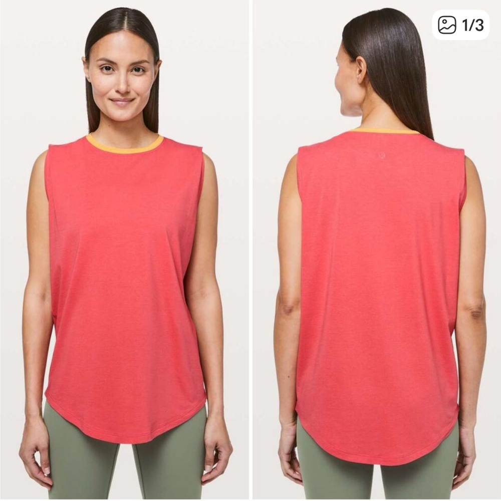 Lululemon Brunswick Muscle Tank Poppy Coral Lemon Pima Cotton 12 Tank Top NEW